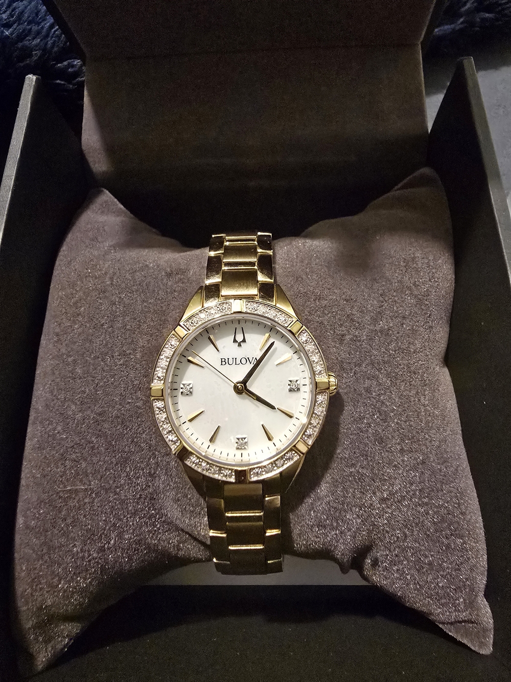 PRICE DROP!!! Bulova Sutton 98R297 Gold Tone Women’s Watch w/Diamond-Set Bezel